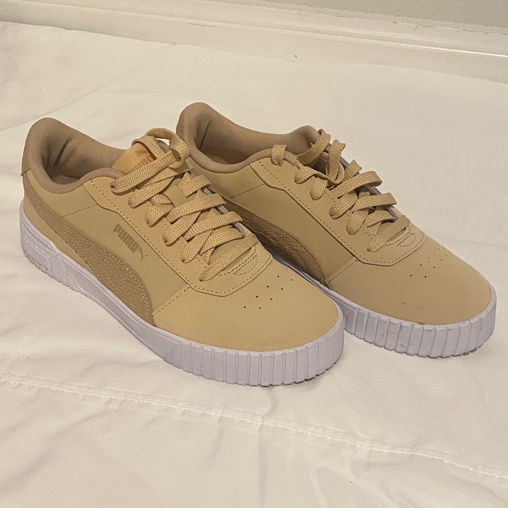 PUMA Carina 2.0 Leopard Print Lace Up Womens Beige Sneakers Casual Shoes